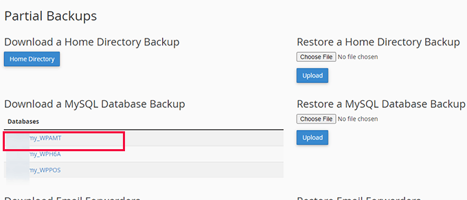 Download cPanel database backup Download cPanel database backup