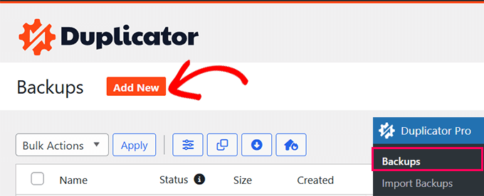 Duplicator Add New Duplicator Add New