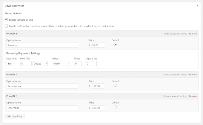 Setting up recurring payments in EDD