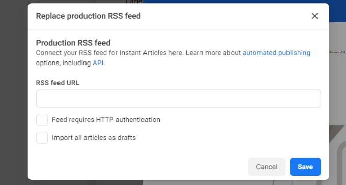 Entrez l'URL du flux de production