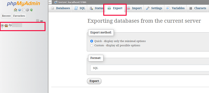 phpMyAdmin export database phpMyAdmin export database