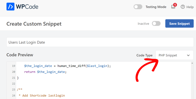 Dodaj kod ostatniego logowania do WPCode