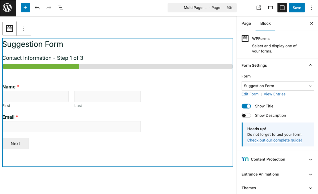 WPForms block's customization options WPForms block's customization options