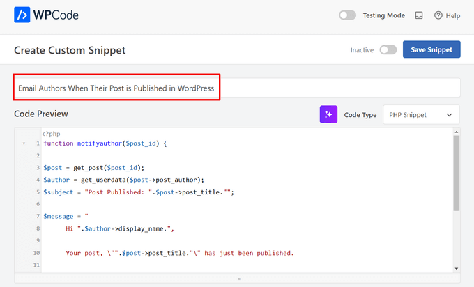 Add a title for emailing authors upon post publication snippet Add a title for emailing authors upon post publication snippet
