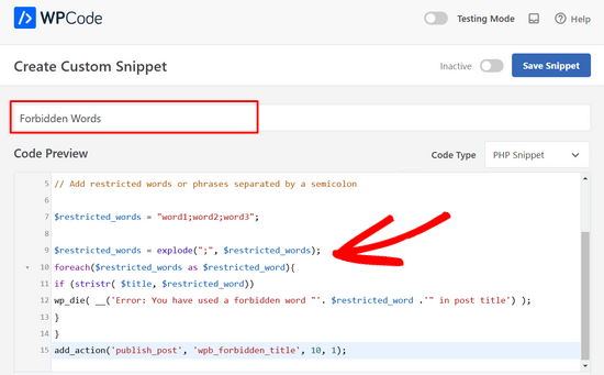 Paste code into the Code Preview box