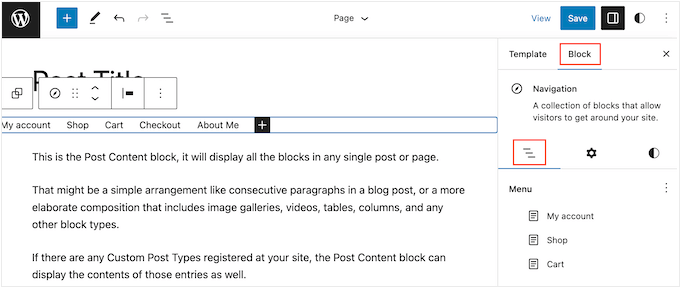 The List View tab in the WordPress full site editor The List View tab in the WordPress full site editor
