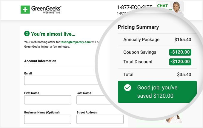Enter your details to set up your GreenGeeks account