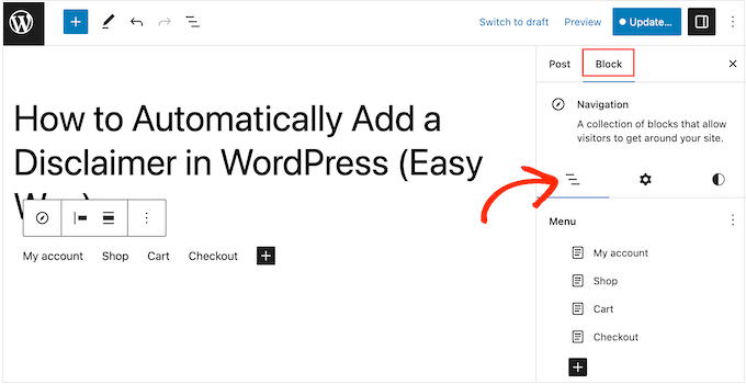 The List View tab, in the WordPress block editor The List View tab, in the WordPress block editor