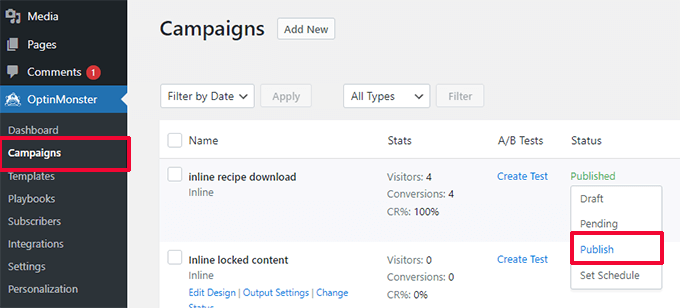 OptinMonster publicera kampanj
