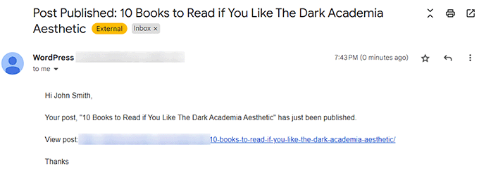 Preview for sending email notification to authors upon post publication Preview for sending email notification to authors upon post publication