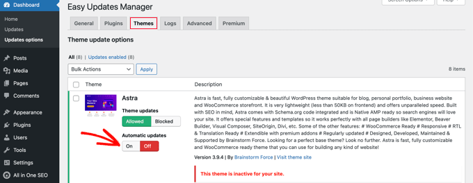 Select which themes to automatically update Select which themes to automatically update