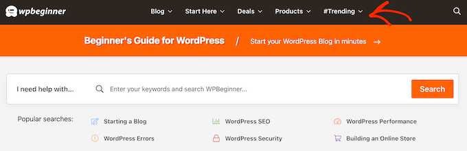 An example of a WordPress navigation menu An example of a WordPress navigation menu