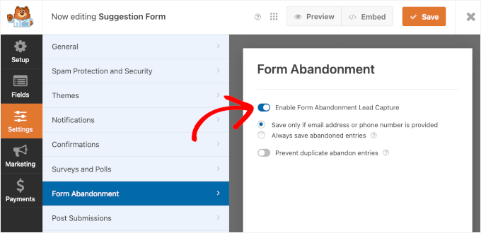 WPForms Form Abandonment Settings WPForms Form Abandonment Settings