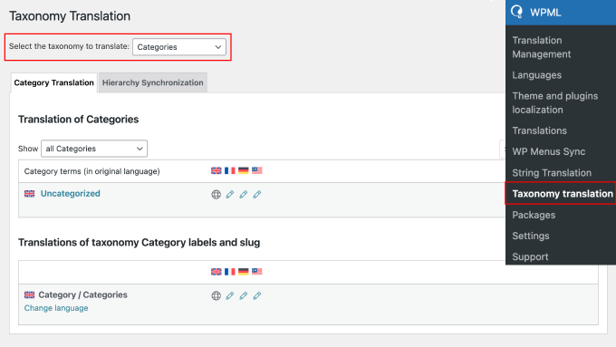 wpml-taxonomy-translation-page WPML taxonomy translation page