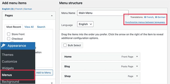 Translate navigation menus Translate navigation menus