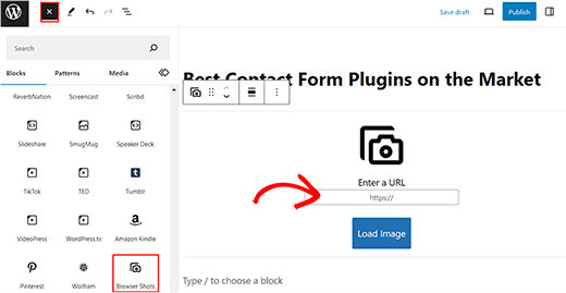 Agregar el bloque de capturas de pantalla del navegador