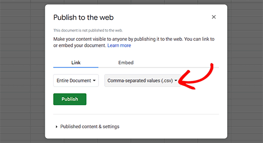 Choose the CSV option from the dropdown menu Choose the CSV option from the dropdown menu