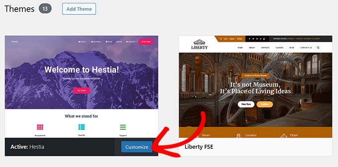 Click Customize for Hestia