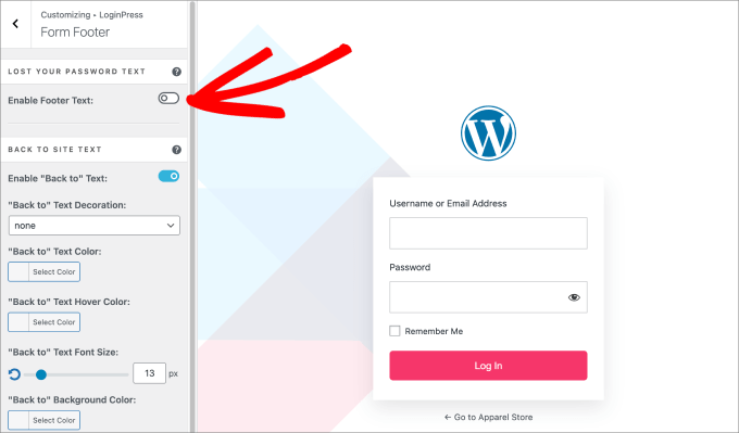 disable footer text disable footer text