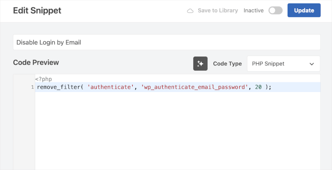 Disabling login with email in WPCode Disabling login with email in WPCode