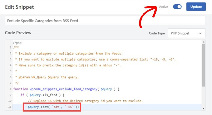 Edit the category IDs in WPCode then activate the snippet Edit the category IDs in WPCode then activate the snippet