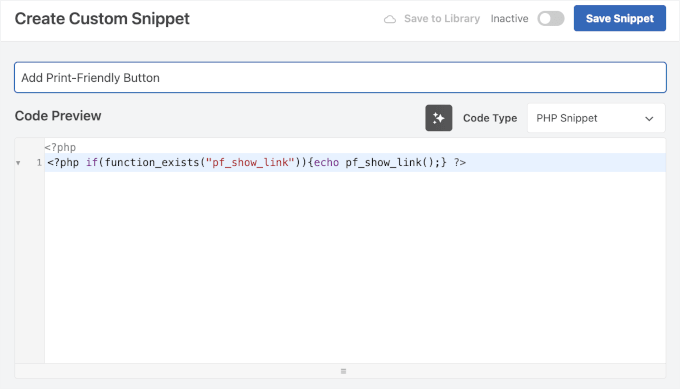 Adding a print-friendly button using WPCode