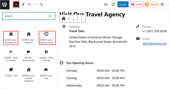 Add the AIOSEO Local blocks Add the AIOSEO Local blocks