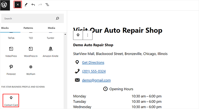 Add the contact card block Add the contact card block