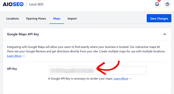 Add the Google Maps API key and click Save Changes Add the Google Maps API key and click Save Changes