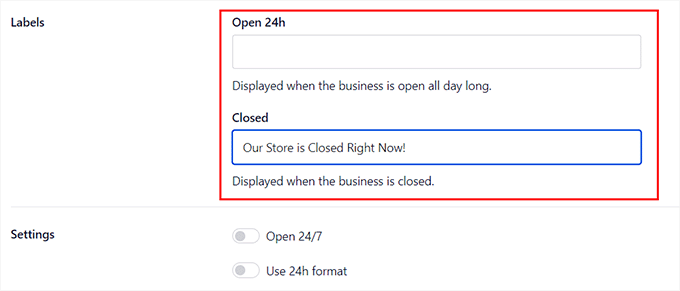 Add labels for business hours Add labels for business hours