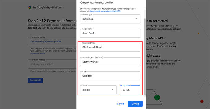 Add your business address and click Create Add your business address and click Create