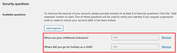 Responder preguntas de seguridad