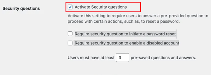 Activar cuadro de preguntas de seguridad