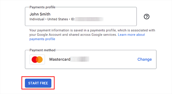 Click the Start free button Click the Start free button
