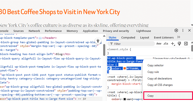 Copying CSS changes in Inspect tool Copying CSS changes in Inspect tool