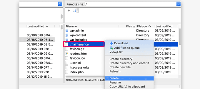 Deleting the .maintenance file in WordPress Deleting the .maintenance file in WordPress