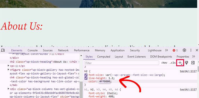 Editing CSS in the inspect tool Editing CSS in the inspect tool