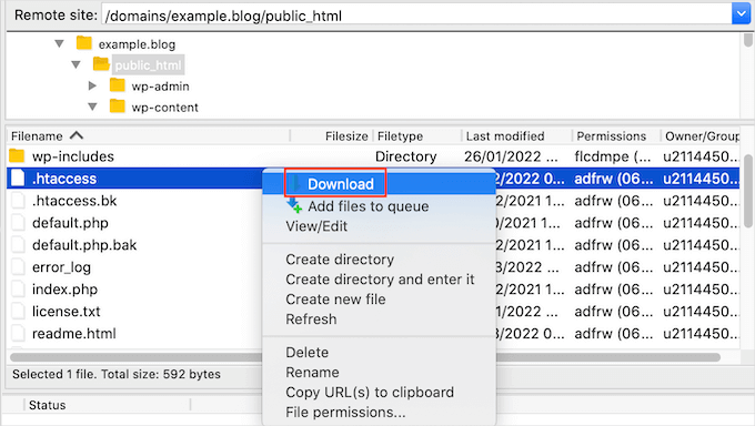 Downloading the WordPress .htaccess file Downloading the WordPress .htaccess file