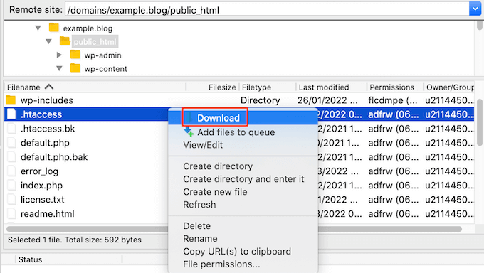 htacccess-ftp-download Downloading the WordPress .htaccess file