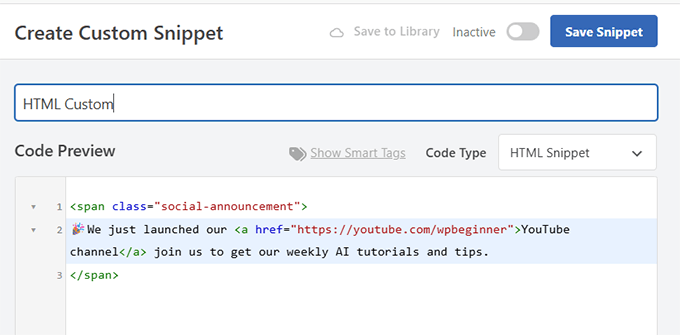 html-snippet-code Custom HTML code snippet