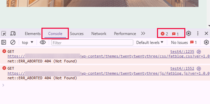 Inspect errors in Console Inspect errors in Console