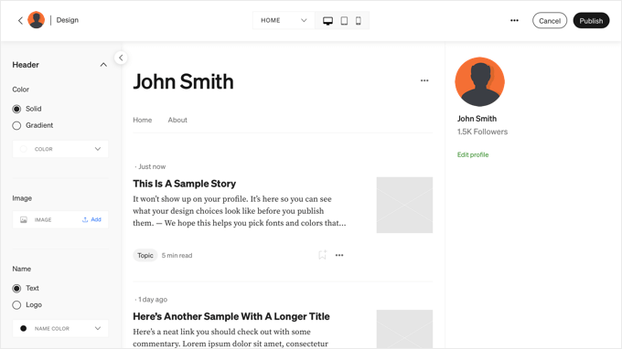 Medium のデザインオプション