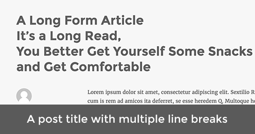 Um título de post dividido em quebras de linha