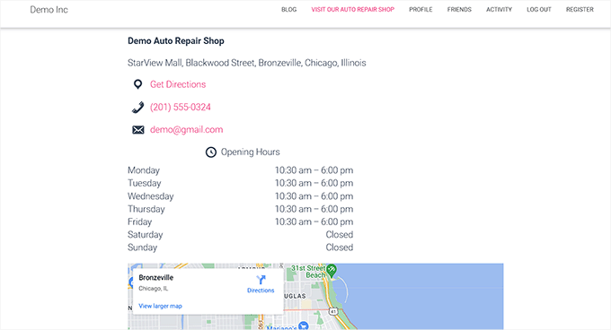 Preview of the business address displayed properly Preview of the business address displayed properly