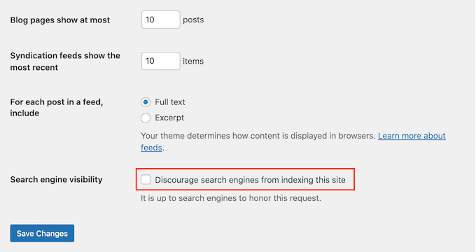 WordPress' search engine visibility settings WordPress' search engine visibility settings