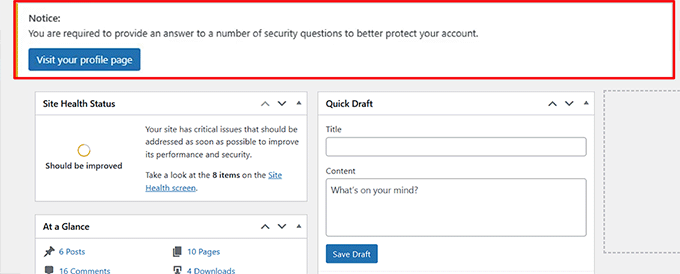 Aviso de preguntas de seguridad