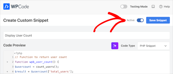 Snippet zur Anzeige der Benutzeranzahl speichern