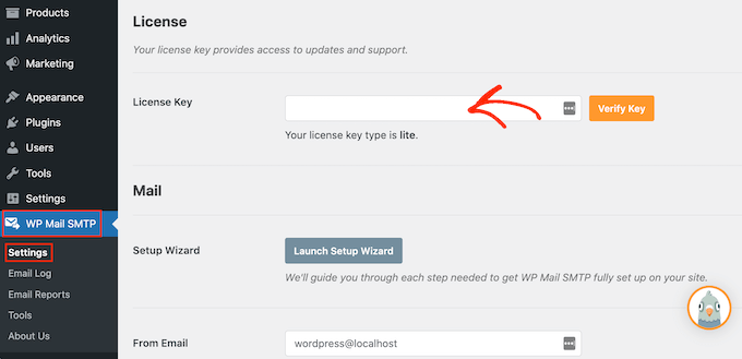 Introducerea cheii de licență în pluginul WP Mail SMTP WordPress