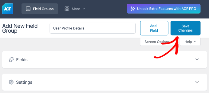 Save Changes to the New Field Group in ACF