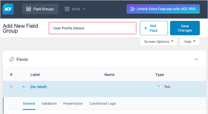 Adding a Title to the New Field Group in ACF